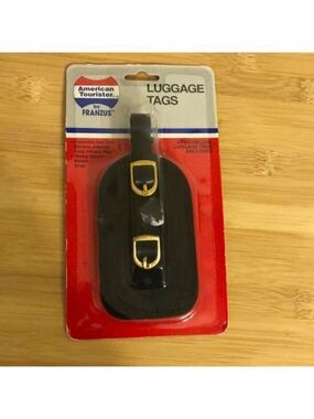 American Tourister Black Vinyl Luggage Tags 2-Pack Strap Buckle T-02VB